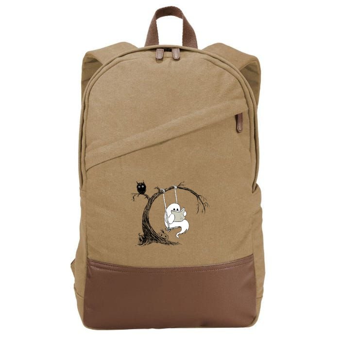 Cute Ghost Swinging Reading Book Halloween Ghost Costume Cotton Canvas Backpack