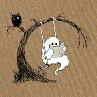 Cute Ghost Swinging Reading Book Halloween Ghost Costume Cotton Canvas Backpack