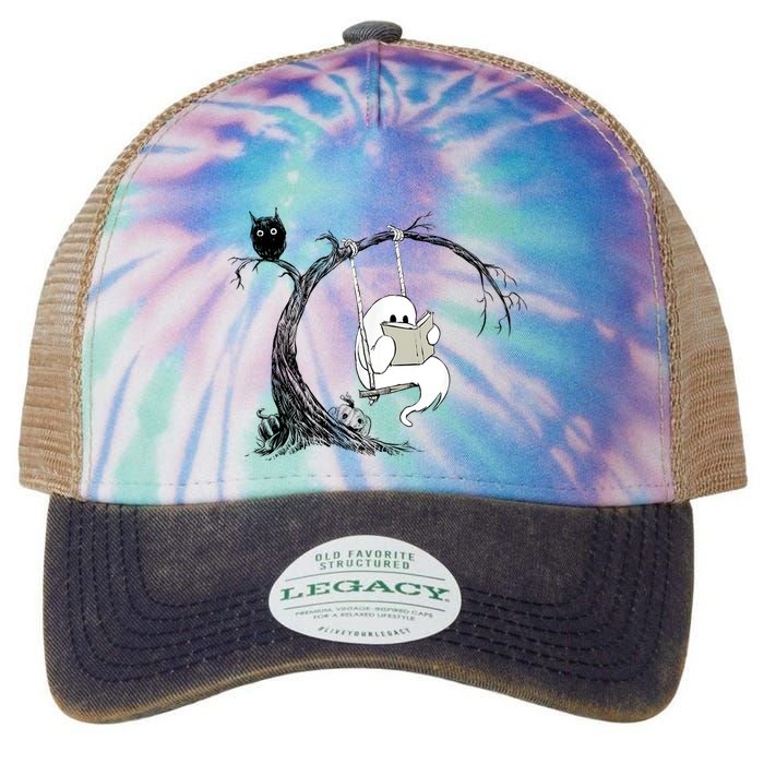 Cute Ghost Swinging Reading Book Halloween Ghost Costume Legacy Tie Dye Trucker Hat