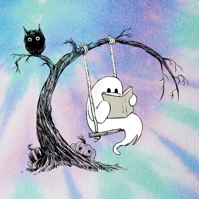 Cute Ghost Swinging Reading Book Halloween Ghost Costume Legacy Tie Dye Trucker Hat
