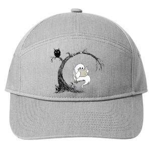 Cute Ghost Swinging Reading Book Halloween Ghost Costume 7-Panel Snapback Hat