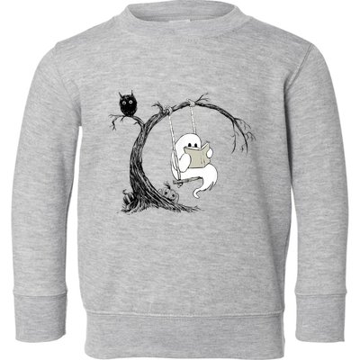 Cute Ghost Swinging Reading Book Halloween Ghost Costume Toddler Sweatshirt