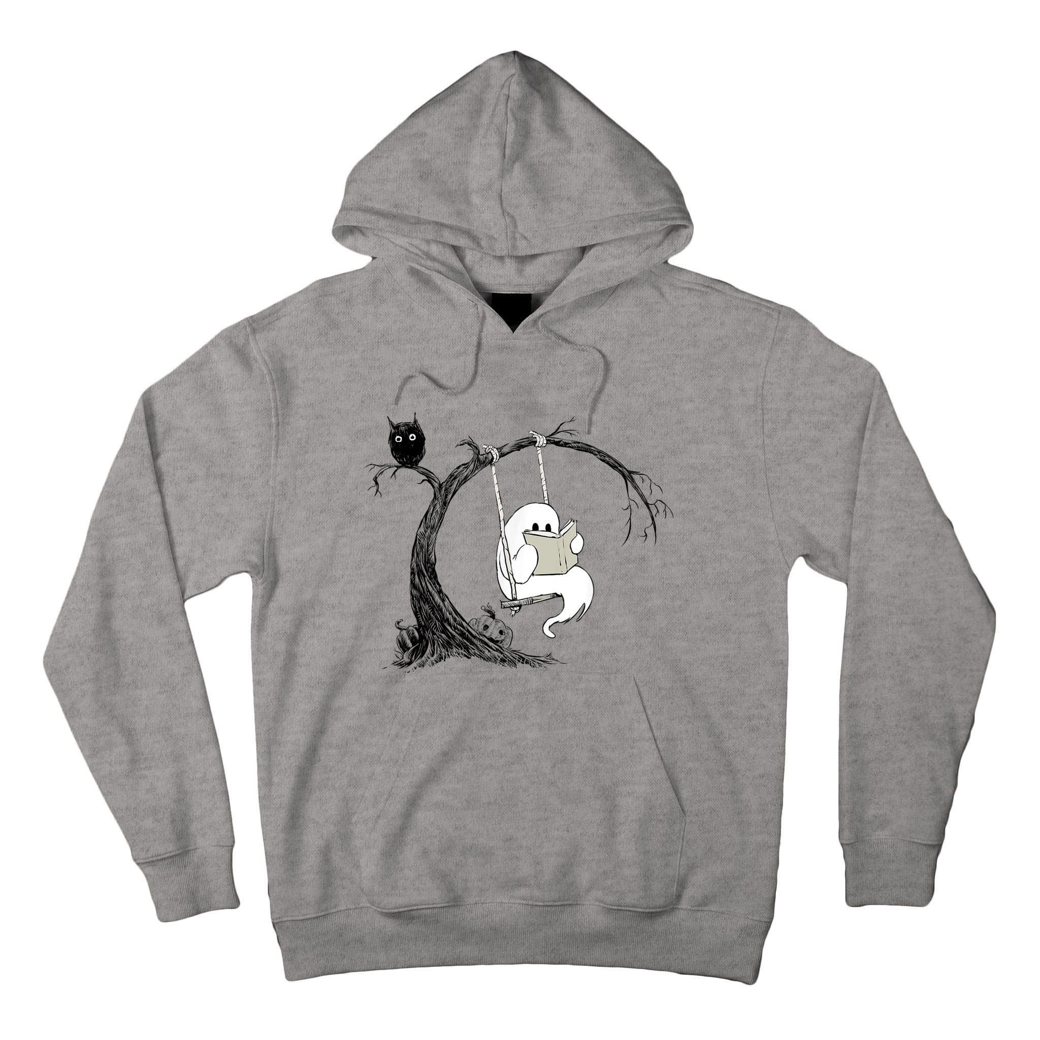 Cute Ghost Swinging Reading Book Halloween Ghost Costume Tall Hoodie