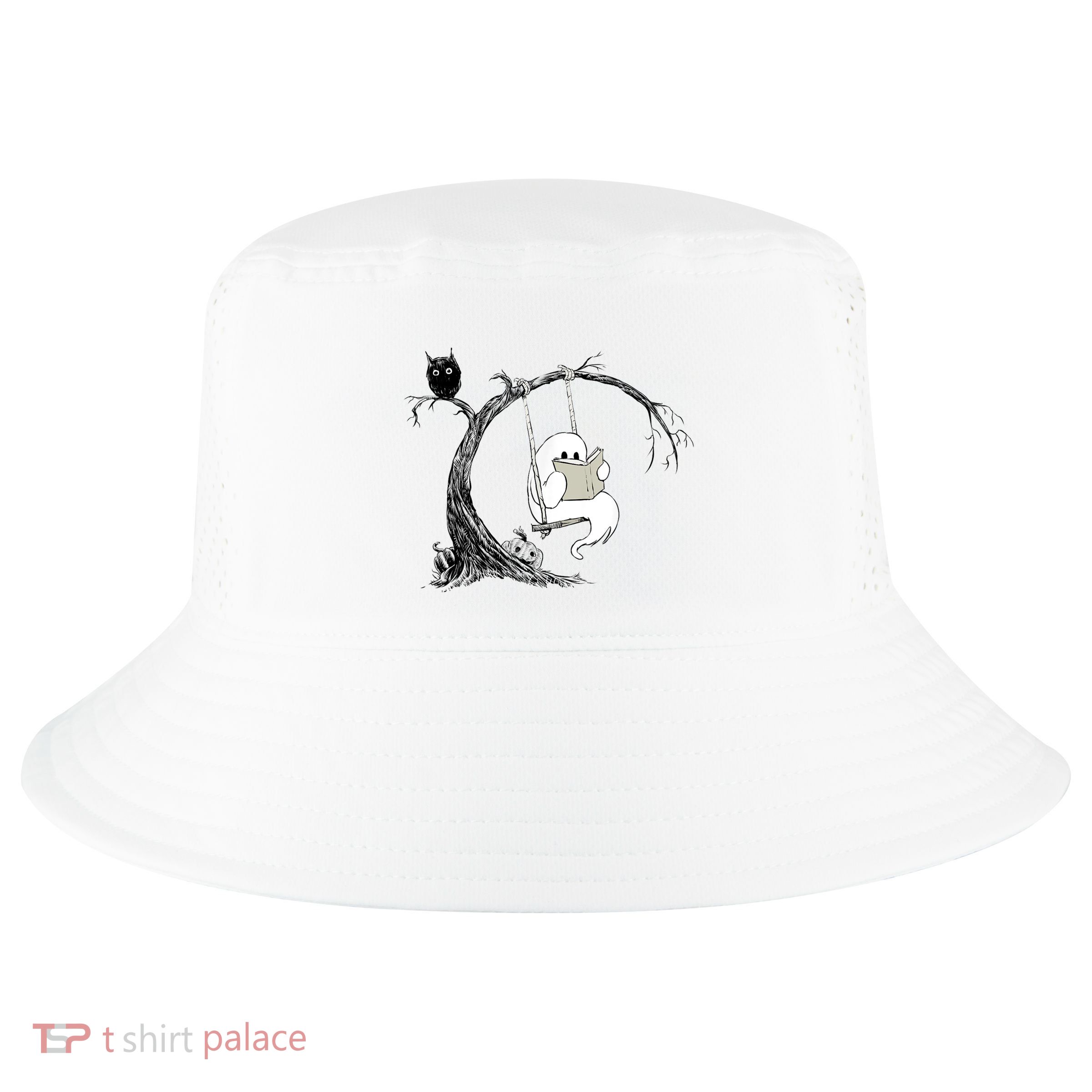 Cute Ghost Swinging Reading Book Halloween Ghost Costume Cool Comfort Performance Bucket Hat