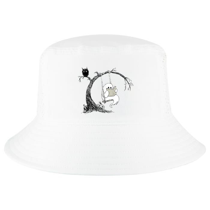 Cute Ghost Swinging Reading Book Halloween Ghost Costume Cool Comfort Performance Bucket Hat