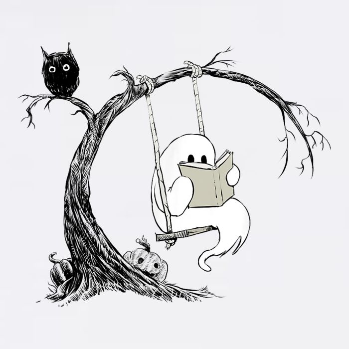 Cute Ghost Swinging Reading Book Halloween Ghost Costume Cool Comfort Performance Bucket Hat