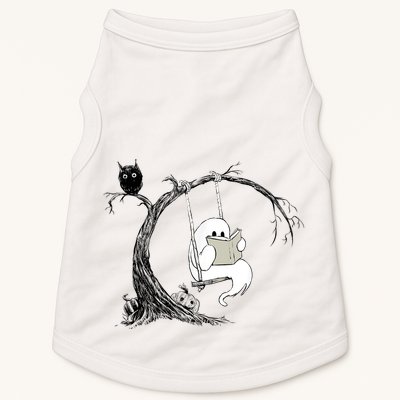 Cute Ghost Swinging Reading Book Halloween Ghost Costume Doggie Tank