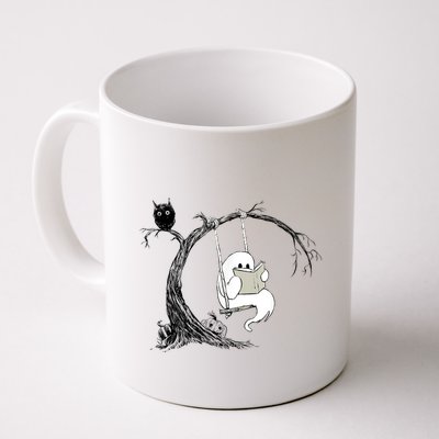Cute Ghost Swinging Reading Book Halloween Ghost Costume Mug