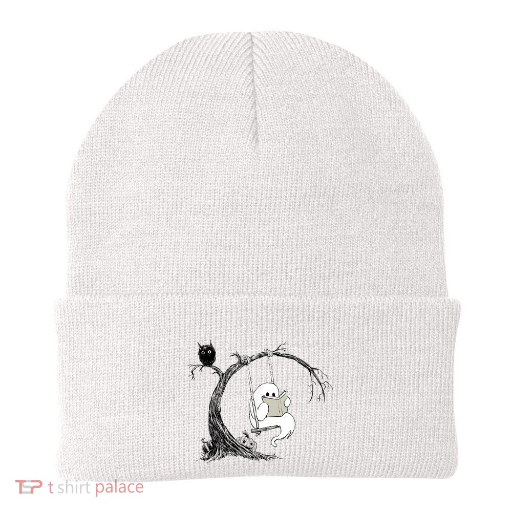 Cute Ghost Swinging Reading Book Halloween Ghost Costume Beanie