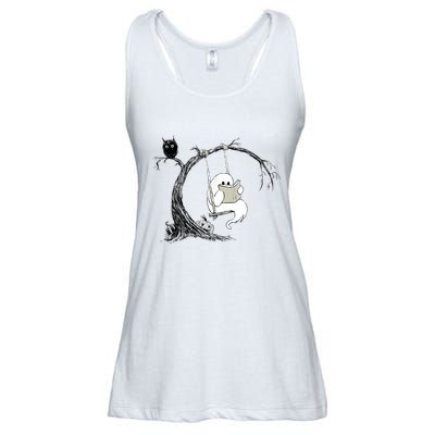 Cute Ghost Swinging Reading Book Halloween Ghost Costume Ladies Essential Flowy Tank