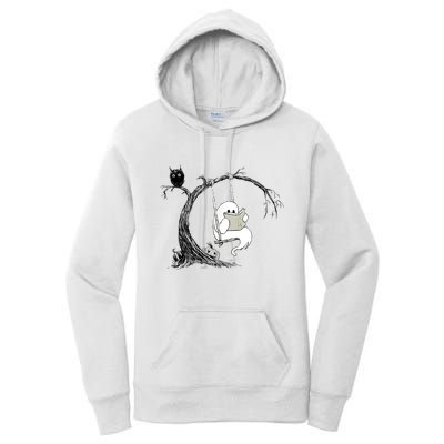 Cute Ghost Swinging Reading Book Halloween Ghost Costume Women's Pullover Hoodie