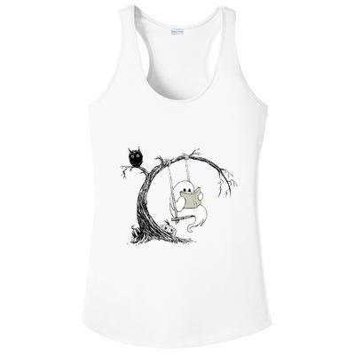 Cute Ghost Swinging Reading Book Halloween Ghost Costume Ladies PosiCharge Competitor Racerback Tank