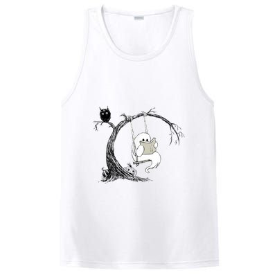 Cute Ghost Swinging Reading Book Halloween Ghost Costume PosiCharge Competitor Tank