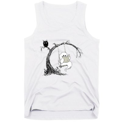Cute Ghost Swinging Reading Book Halloween Ghost Costume Tank Top