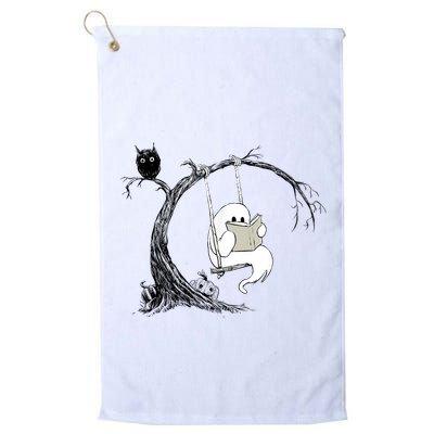 Cute Ghost Swinging Reading Book Halloween Ghost Costume Golf Towel