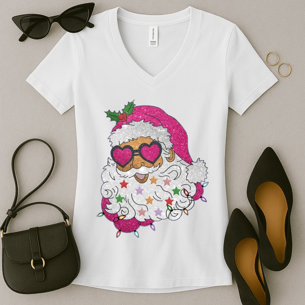 Cool Groovy Sana Claus Holiday Funny Women's V-Neck T-Shirt