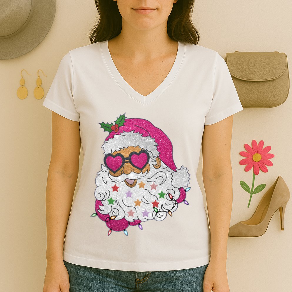 Cool Groovy Sana Claus Holiday Funny Women's V-Neck T-Shirt