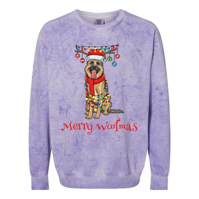 Christmas Ger Shepherd Dog Holiday Lights Merry Woofmas Gift Colorblast Crewneck Sweatshirt