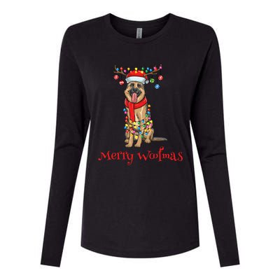 Christmas Ger Shepherd Dog Holiday Lights Merry Woofmas Gift Womens Cotton Relaxed Long Sleeve T-Shirt