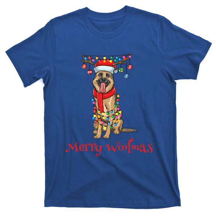 Christmas Ger Shepherd Dog Holiday Lights Merry Woofmas Gift T-Shirt