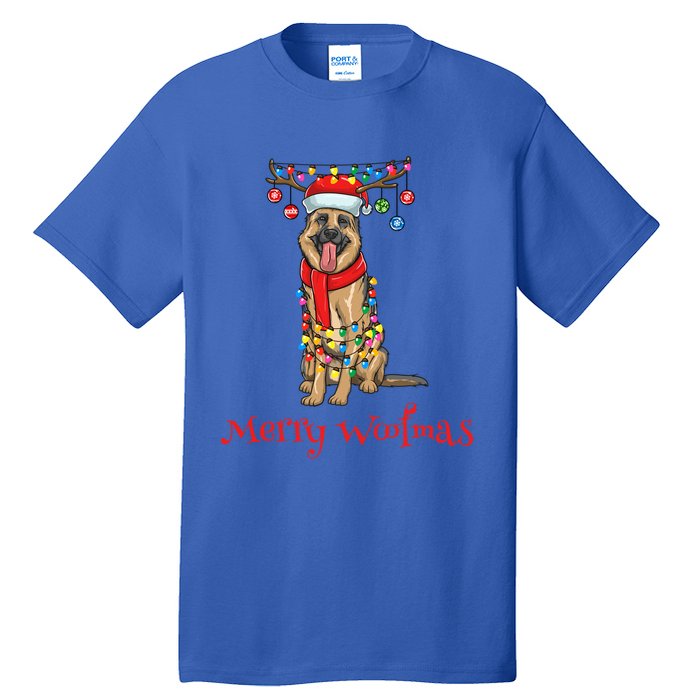 Christmas Ger Shepherd Dog Holiday Lights Merry Woofmas Gift Tall T-Shirt