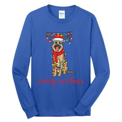 Christmas Ger Shepherd Dog Holiday Lights Merry Woofmas Gift Tall Long Sleeve T-Shirt