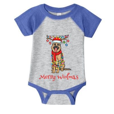 Christmas Ger Shepherd Dog Holiday Lights Merry Woofmas Gift Infant Baby Jersey Bodysuit