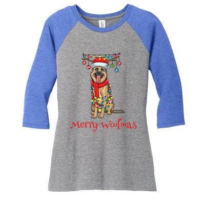 Christmas Ger Shepherd Dog Holiday Lights Merry Woofmas Gift Women's Tri-Blend 3/4-Sleeve Raglan Shirt