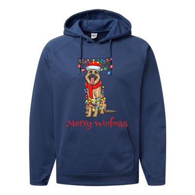 Christmas Ger Shepherd Dog Holiday Lights Merry Woofmas Gift Performance Fleece Hoodie