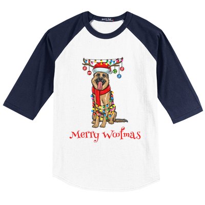 Christmas Ger Shepherd Dog Holiday Lights Merry Woofmas Gift Baseball Sleeve Shirt