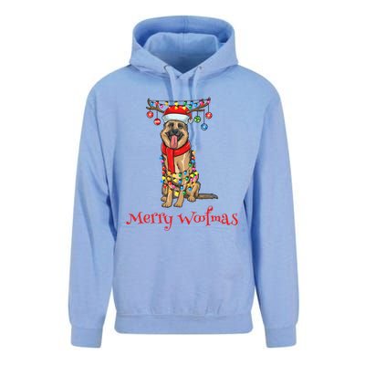 Christmas Ger Shepherd Dog Holiday Lights Merry Woofmas Gift Unisex Surf Hoodie