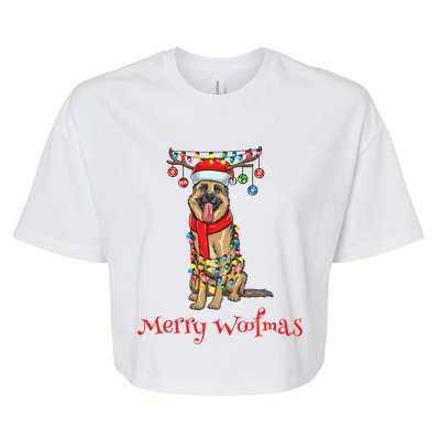 Christmas Ger Shepherd Dog Holiday Lights Merry Woofmas Gift Bella+Canvas Jersey Crop Tee