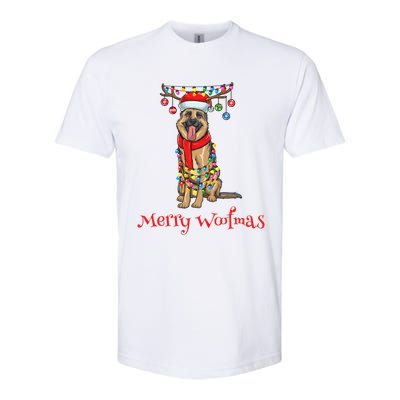 Christmas Ger Shepherd Dog Holiday Lights Merry Woofmas Gift Softstyle CVC T-Shirt