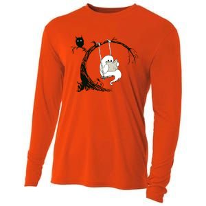 Cute Ghost Swinging Reading Book Halloween Ghost Costume Cooling Performance Long Sleeve Crew