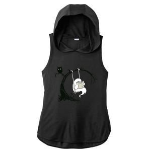 Cute Ghost Swinging Reading Book Halloween Ghost Costume Ladies PosiCharge Tri-Blend Wicking Draft Hoodie Tank