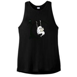 Cute Ghost Swinging Reading Book Halloween Ghost Costume Ladies PosiCharge Tri-Blend Wicking Tank