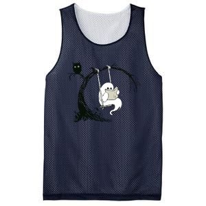 Cute Ghost Swinging Reading Book Halloween Ghost Costume Mesh Reversible Basketball Jersey Tank