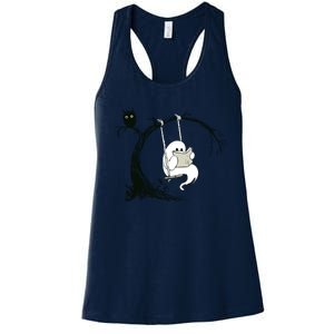 Cute Ghost Swinging Reading Book Halloween Ghost Costume Women's Racerback Tank