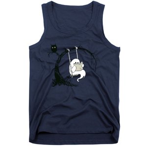 Cute Ghost Swinging Reading Book Halloween Ghost Costume Tank Top