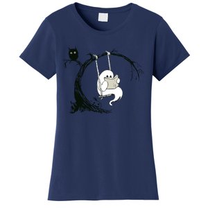 Cute Ghost Swinging Reading Book Halloween Ghost Costume Women's T-Shirt