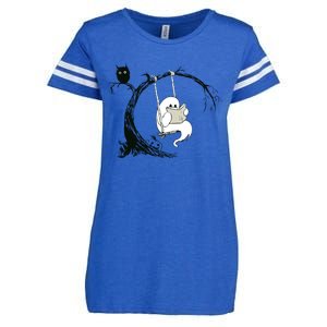 Cute Ghost Swinging Reading Book Halloween Ghost Costume Enza Ladies Jersey Football T-Shirt