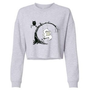 Cute Ghost Swinging Reading Book Halloween Ghost Costume Cropped Pullover Crew