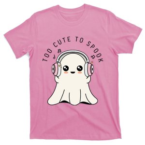 Cute Ghost Too Cute To Spook Ghost With Headphones Music Lover Ghost T-Shirt