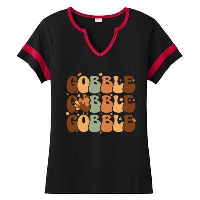 Cute Gobble Turkey Thanksgiving Ladies Halftime Notch Neck Tee