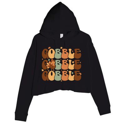 Cute Gobble Turkey Thanksgiving Crop Fleece Hoodie