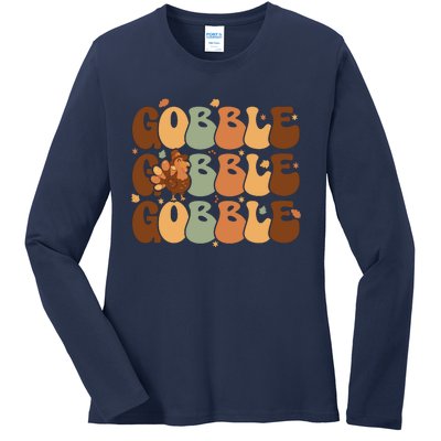 Cute Gobble Turkey Thanksgiving Ladies Long Sleeve Shirt