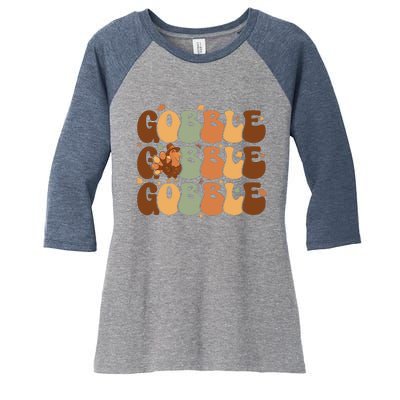 Cute Gobble Turkey Thanksgiving Women's Tri-Blend 3/4-Sleeve Raglan Shirt