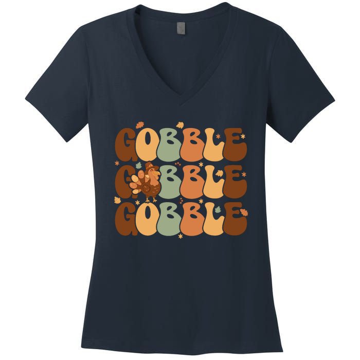 Cute Gobble Turkey Thanksgiving Women's V-Neck T-Shirt