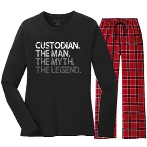 Custodian Gift The Man Myth Legend Women's Long Sleeve Flannel Pajama Set 