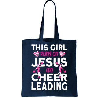 Cheer Girl This Girl Runs On Jesus And Cheerleading Tote Bag